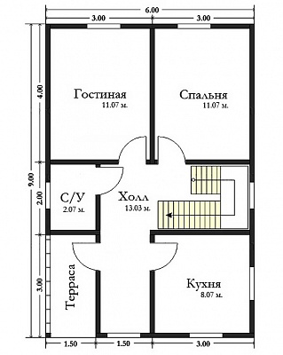Дом из бруса с эркером -  6х9 №42